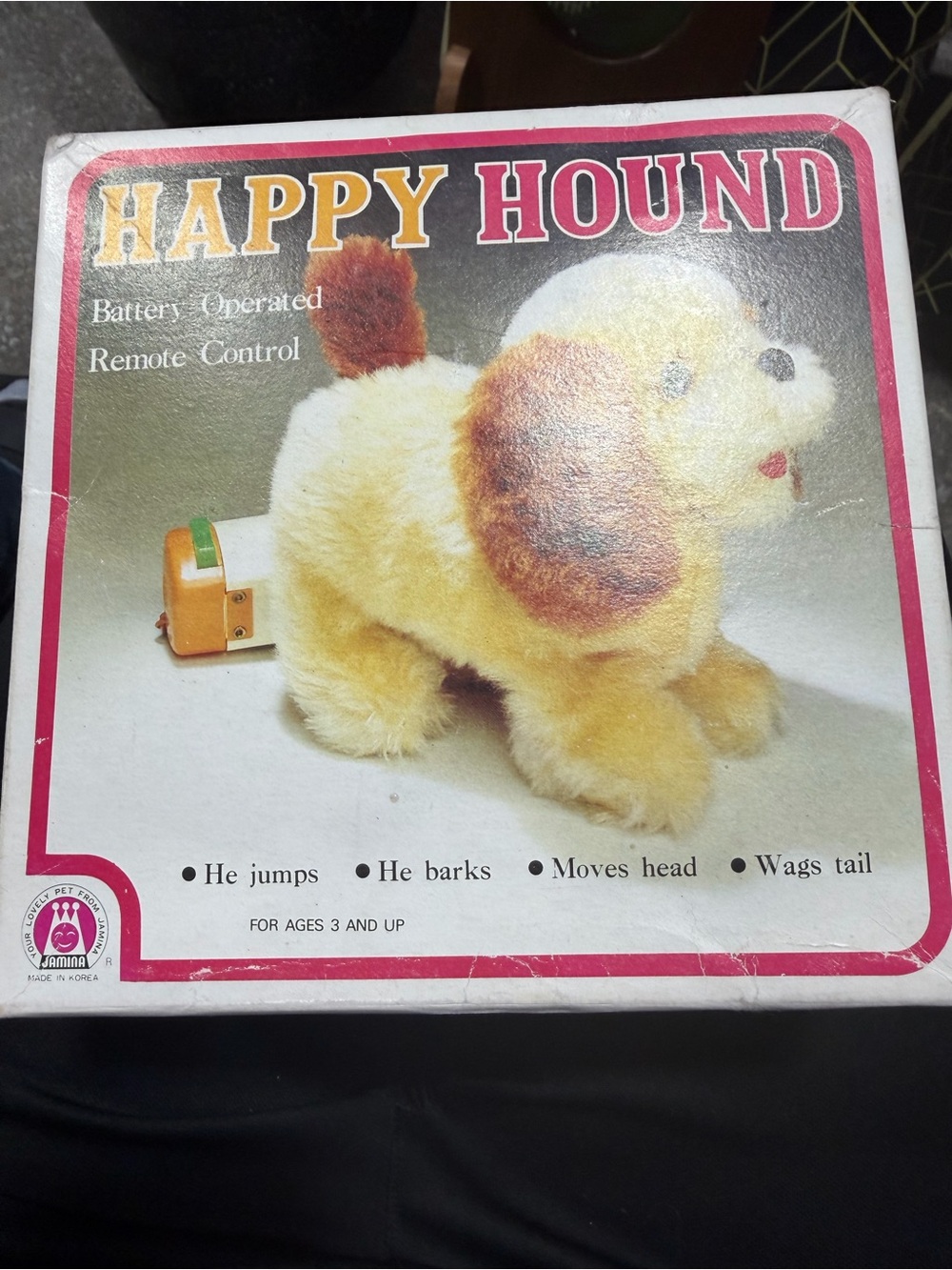 1970s Happy Hound remote control puppy dog toy by Jamina NIB